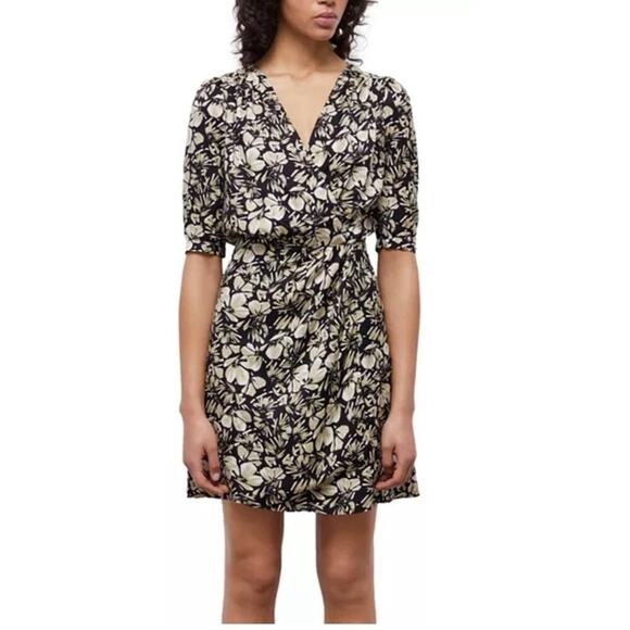NWT The Kooples M Twill Flowers Faux Wrap Mini Dress Floral V-Neck $365 - Picture 1 of 5